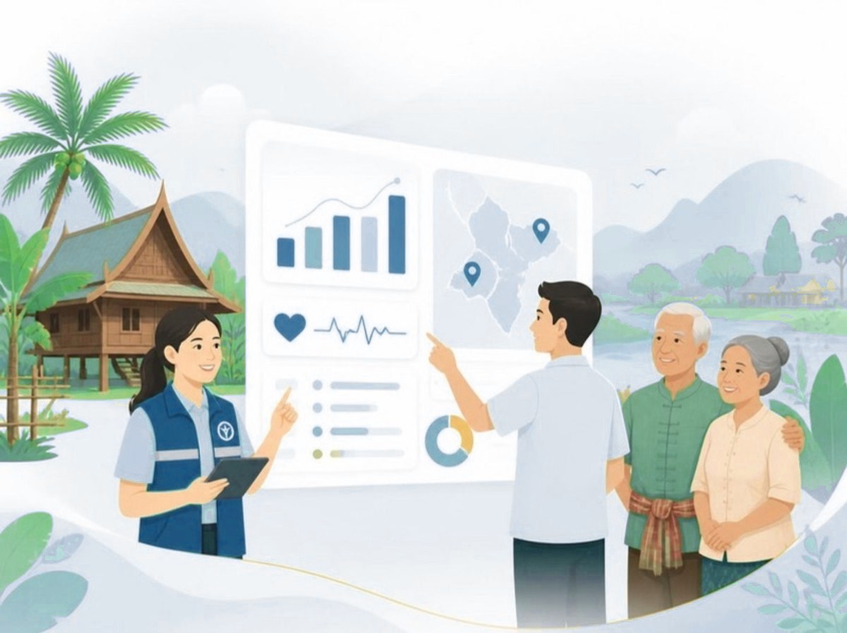 อสม. วัดความดันโลหิตให้ผู้สูงอายุในชุมชน